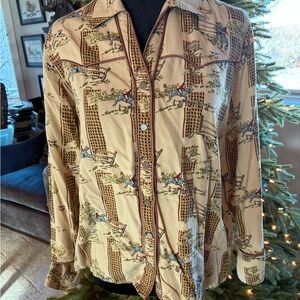 Liz Claiborne Beige Equestrian Print  Shirt